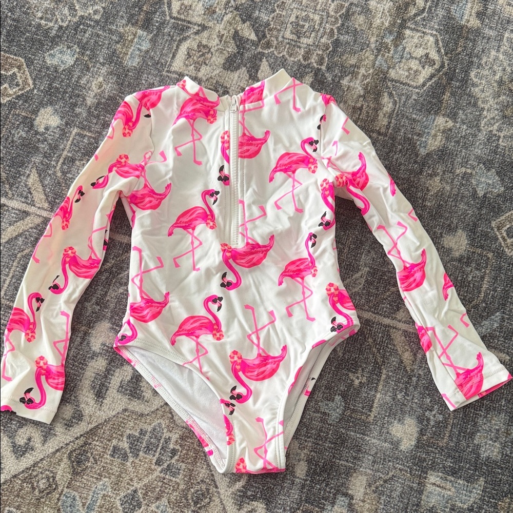 Flapdoodles Flamingo Print Kids Swimsuit, 3T